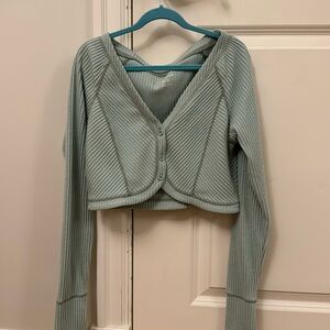 Urban Outfitters- out from under green button up crop top, medium